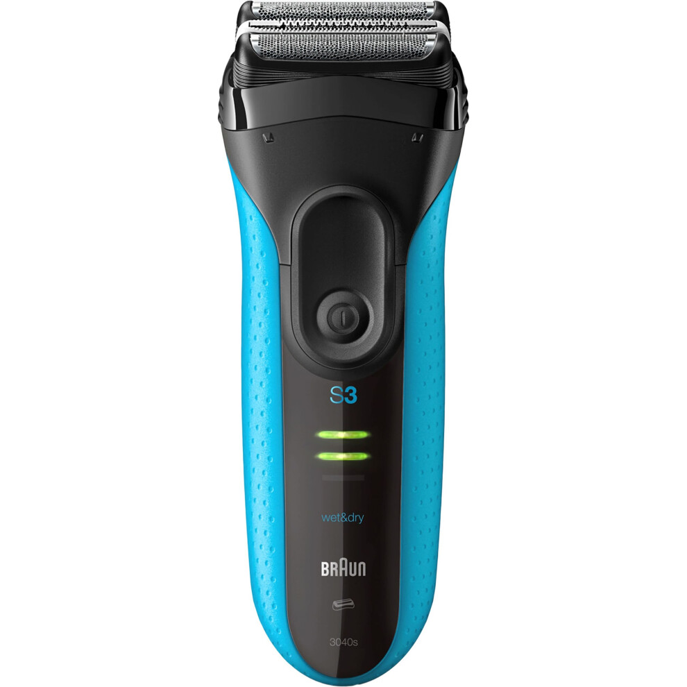 Braun Series 3 Proskin Wet & Dry Shaver 3010S, Blue - Rechargeable, 3 Floating Elements, Microcomb, 5-Min Quick Charge, 45-Min Shave