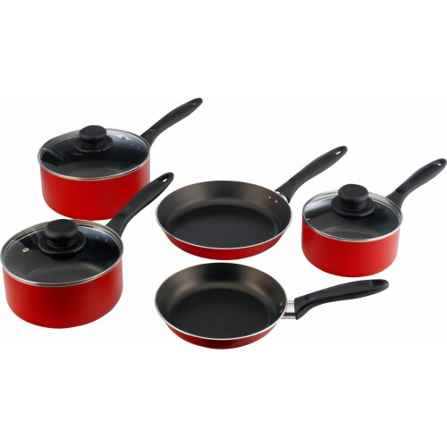 Home 5 Piece Aluminium Pan Set - Red 1