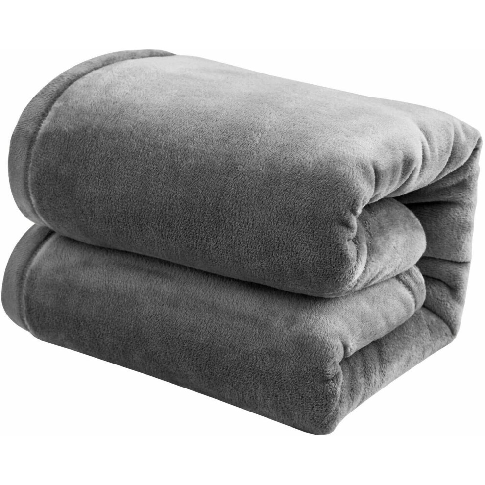 (Grey, KING SIZE 220 x 240cm) SOFT Fleece Blanket Sofa Faux Fur Mink Throw