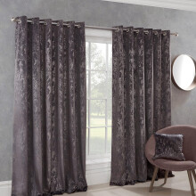 Sundour Malmo Faux Distressed Velvet Charcoal Fully Lined Eyelet Curtain Pair 46x54"
