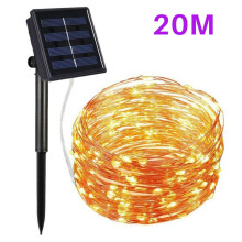 (20 m, 200 LED, blanc chaud) Guirlande lumineuse solaire à 300 LED, étanche, 10–30 m de fil de cuivre, extérieur, jardin féerique