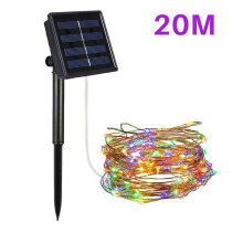 (20 m, 200 LED, multicolores) Guirlande lumineuse solaire 300 LED, étanche, 10-30 m, fil de cuivre, féérique pour jardin extérieur