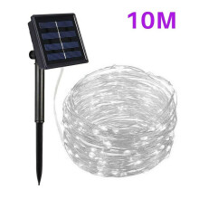 (10 m, 100 LED, blanc froid) Guirlande lumineuse solaire à 300 LED, étanche, fil de cuivre 10-30 m, décor féérique pour jardin extérieur