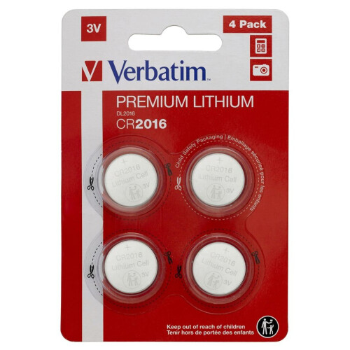 Verbatim Verbatim Premium Lithium Knopcellen CR2016 Set van 4 3V
