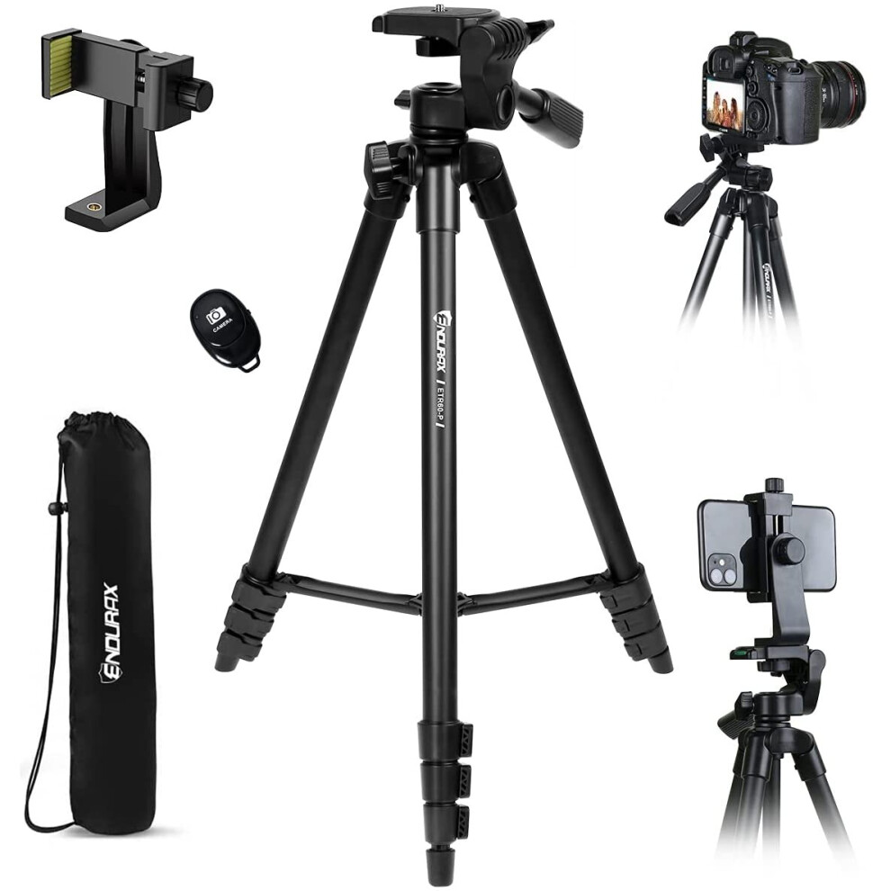 Endurax Camera Tripod 60 for Phone DSLR Tripods Stand with Universal Phone Mount & Remote Shutter Max Load 6.6 lb