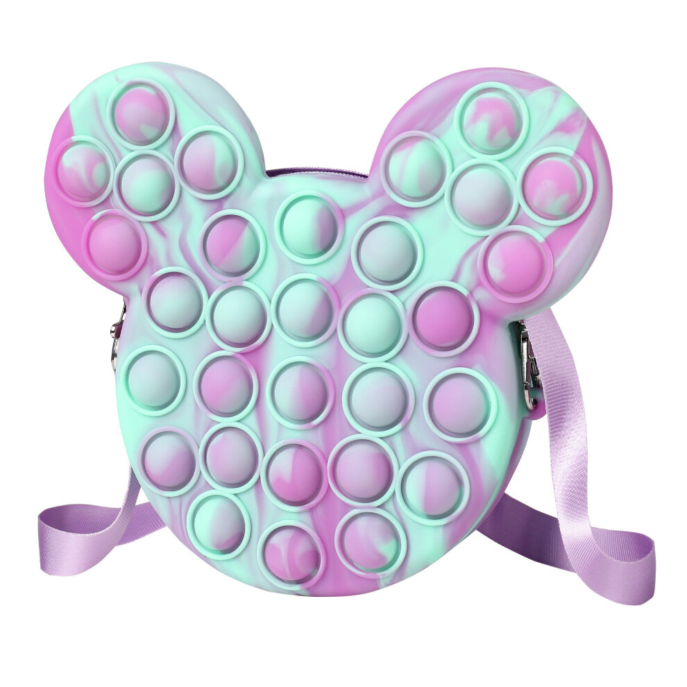 (Purple) Mickey Mouse Pop It Shoulder Bag Wallet Kids Purse Push Bubble Stress Reliever 
