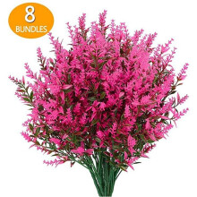 (Pink) 8 Bundles Artificial Flowers Plastic Fake Outdoor Plants For Garden Porch Window