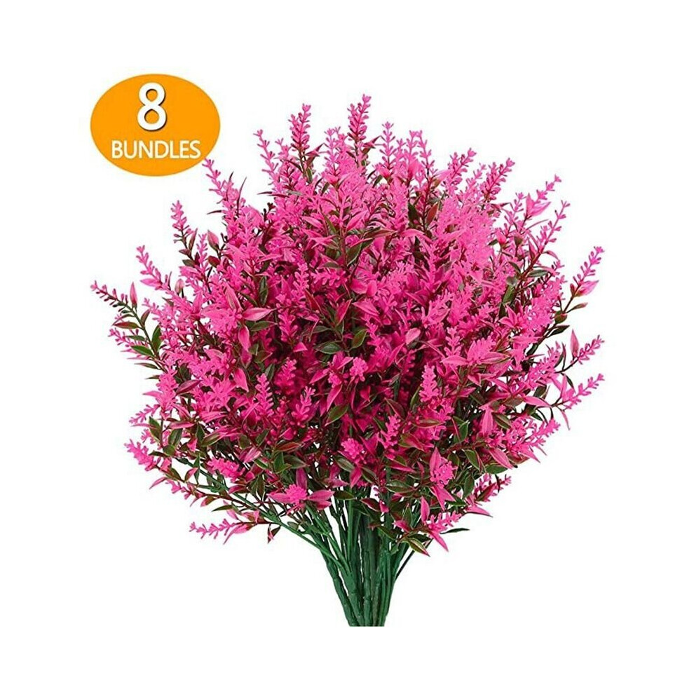 (Pink) 8 Bundles Artificial Flowers Plastic Fake Outdoor Plants For Garden Porch Window-image-OPC-P8HHH9S-NEW