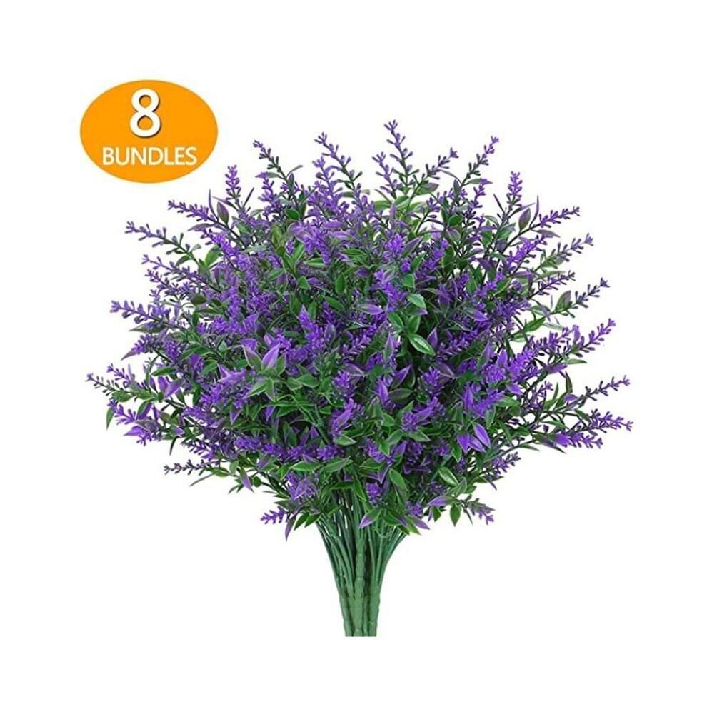 (Purple) 8 Bundles Artificial Flowers Plastic Fake Outdoor Plants For Garden Porch Window