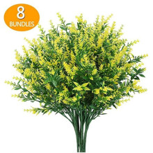 (Yellow) 8 Bundles Artificial Flowers Plastic Fake Outdoor Plants For Garden Porch Window