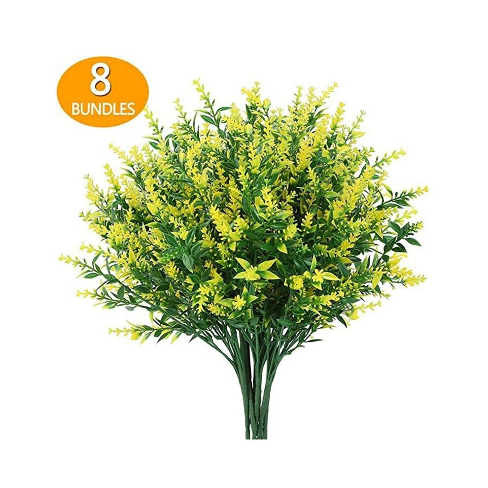 (Yellow) 8 Bundles Artificial Flowers Plastic Fake Outdoor Plants For Garden Porch Window