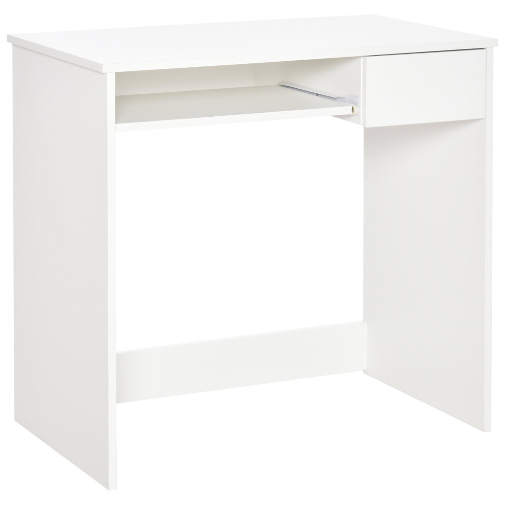 HOMCOM Compact Computer Table w/ Keyboard Tray Drawer Study Office Work, White