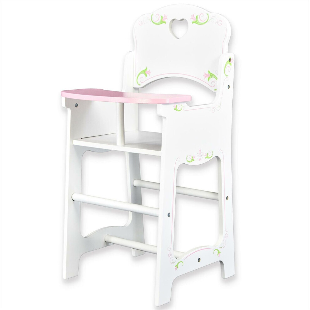 The Magic Toy Shop Dolls White Wooden High Chair Pretend Play Wooden Toy Doll Furniture