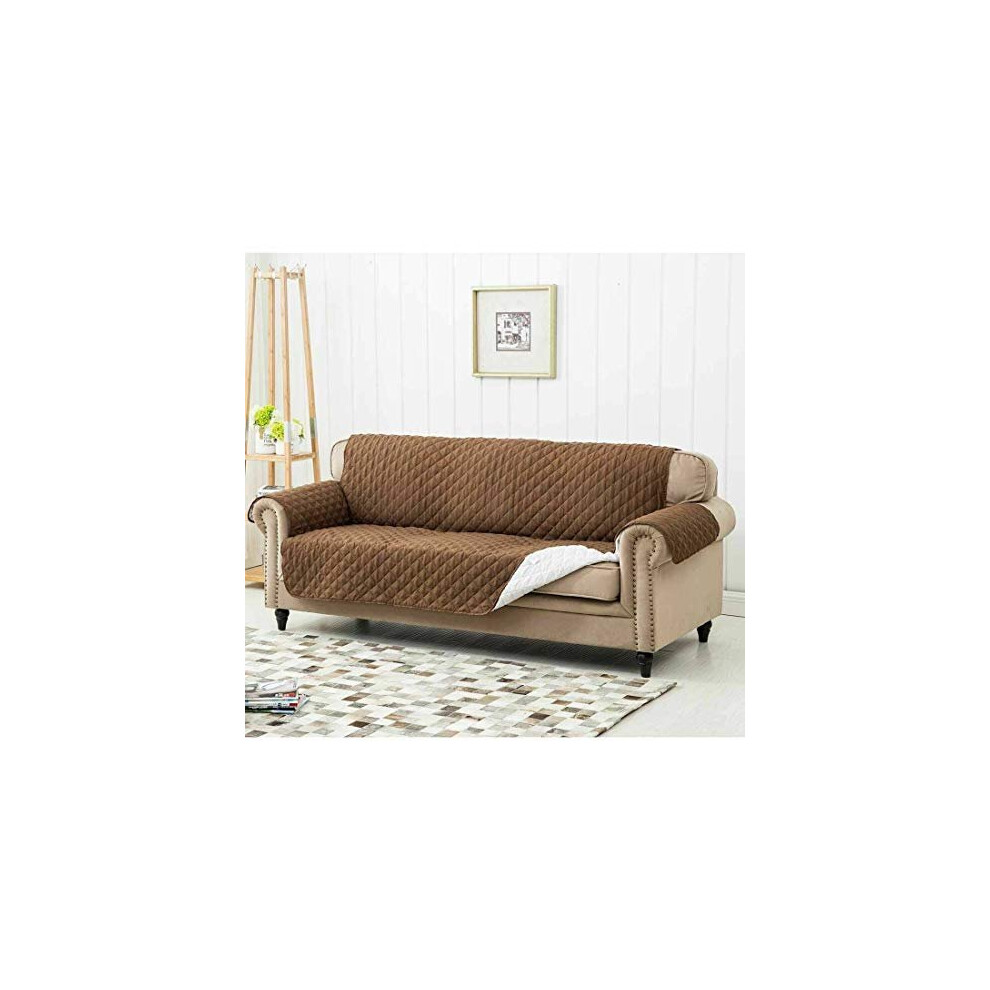 Brown Quilted Sofa Cover 3 Seat Couch Cover Slipcover Settee Protector