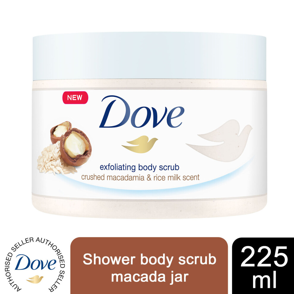 Dove Crushed Macadamia & Rice Milk Exfoliating Body Scrub Jar 225ml