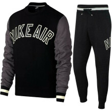 (Black, M) Nike Air Mens Full Tracksuit Set Fleece Crew Sweatshirt Joggers