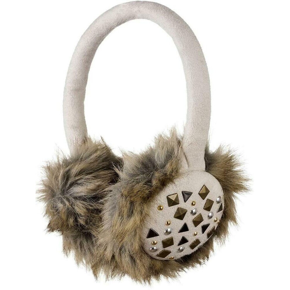 KitSound Audio On-Ear Earmuffs with Built In Headphones Faux Fur Studded