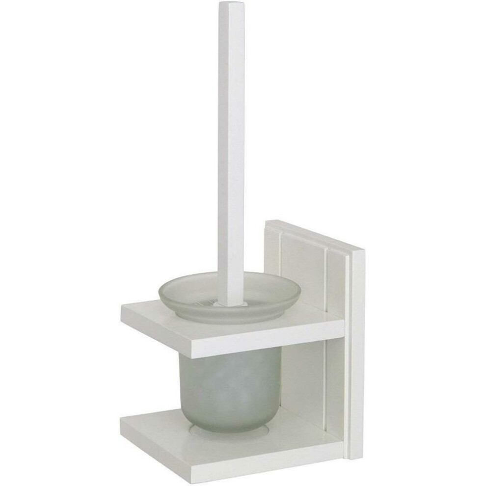 Croydex Toilet Brush and Holder White Pine Wood Holder and Frosted Glass Pot