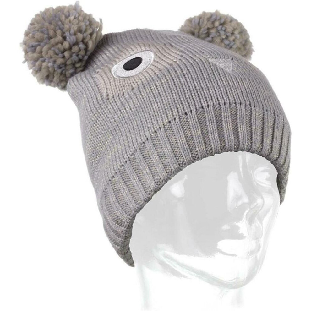 KitSound Audio Beanie with Double Pom Poms Beanie Built in Headphones - Grey Owl