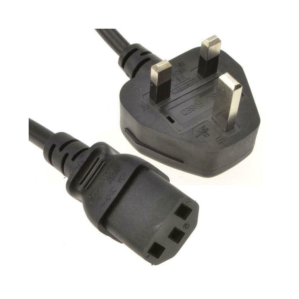 1.9m Kettle IEC Mains C13 UK 3 Pin Power Lead Cable Plug Cord PC Monitor Printer