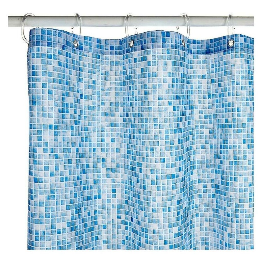 Croydex Swimming Pool Mosaic Textile Shower Curtain With Hygiene 'N' Clean Blue