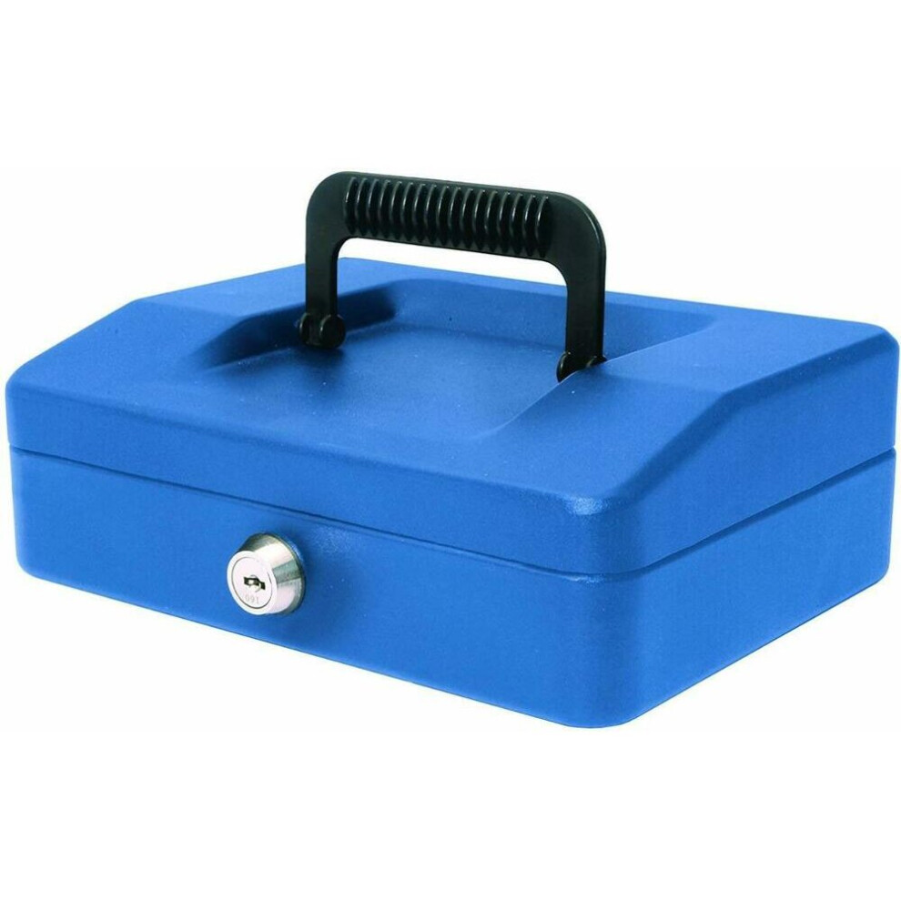 Helix Cash Box Lockable with Removable Coin Tray x2 Keys - 8 inch - Blue Steel
