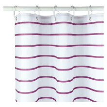 Croydex Plum Pinstripe Textile Shower Curtain with Hygiene N Clean - Anti-Microbial, Water-Resistant, Weighted Hem, 12 Eyelets