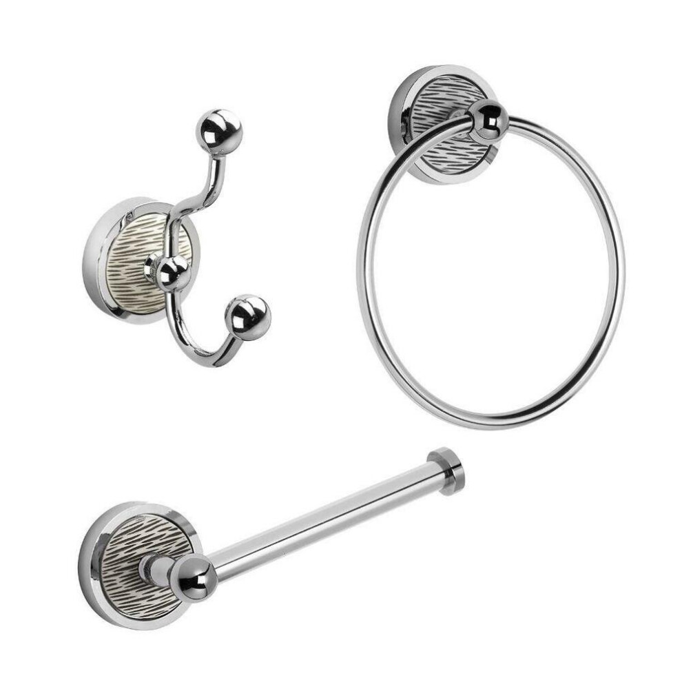 Croydex Stripes Bathroom Accessory Set - Towel Ring Robe Hook Toilet Roll Holder