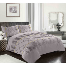 (Silver, Single) Eleanor Laced Pintuck  Pinch Duvet Cover