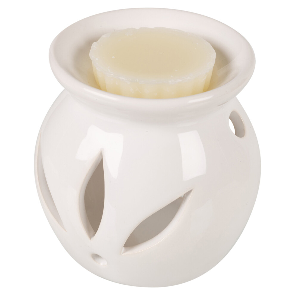 (Ivory Vanilla) White Ceramic Scented Candle Burner Wax Fragrance