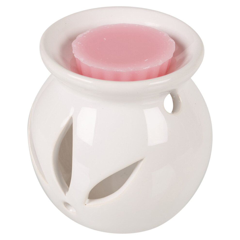 (Pink Rose) White Ceramic Scented Candle Burner Wax Fragrance