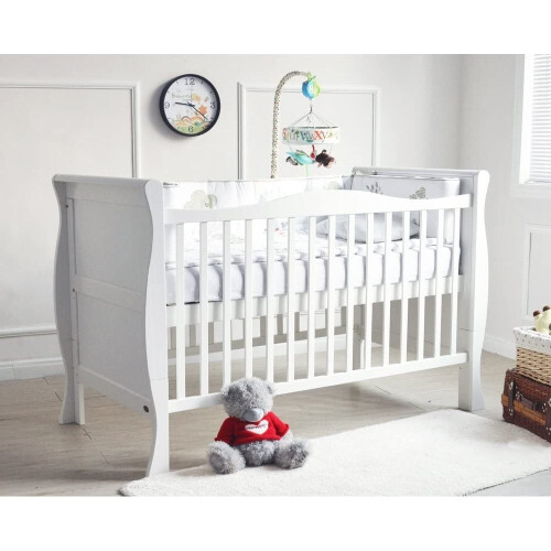 MCC BABY BED Solid Wooden Baby Cot Bed Savannah City Sleigh Cot Bed Toddler Bed & Premier Water Repellent Mattress - Made in England