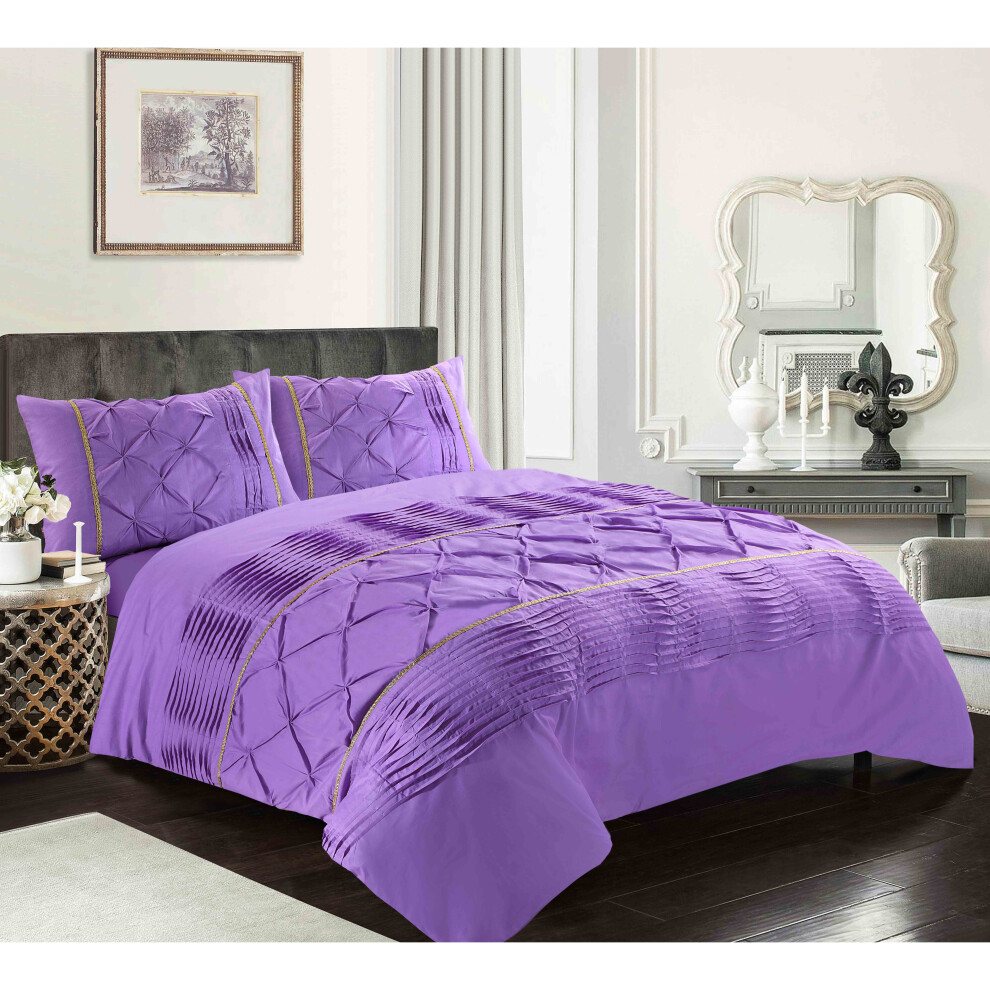 (Lilac, Super-King) Eleanor Laced Pintuck  Pinch Duvet Cover