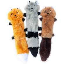 (Small (Pack of 3), 3 Skinny Peltz) ZippyPaws - Skinny Peltz No Stuffing Squeaky Plush Dog Toy, Fox, Raccoon, and Squirrel