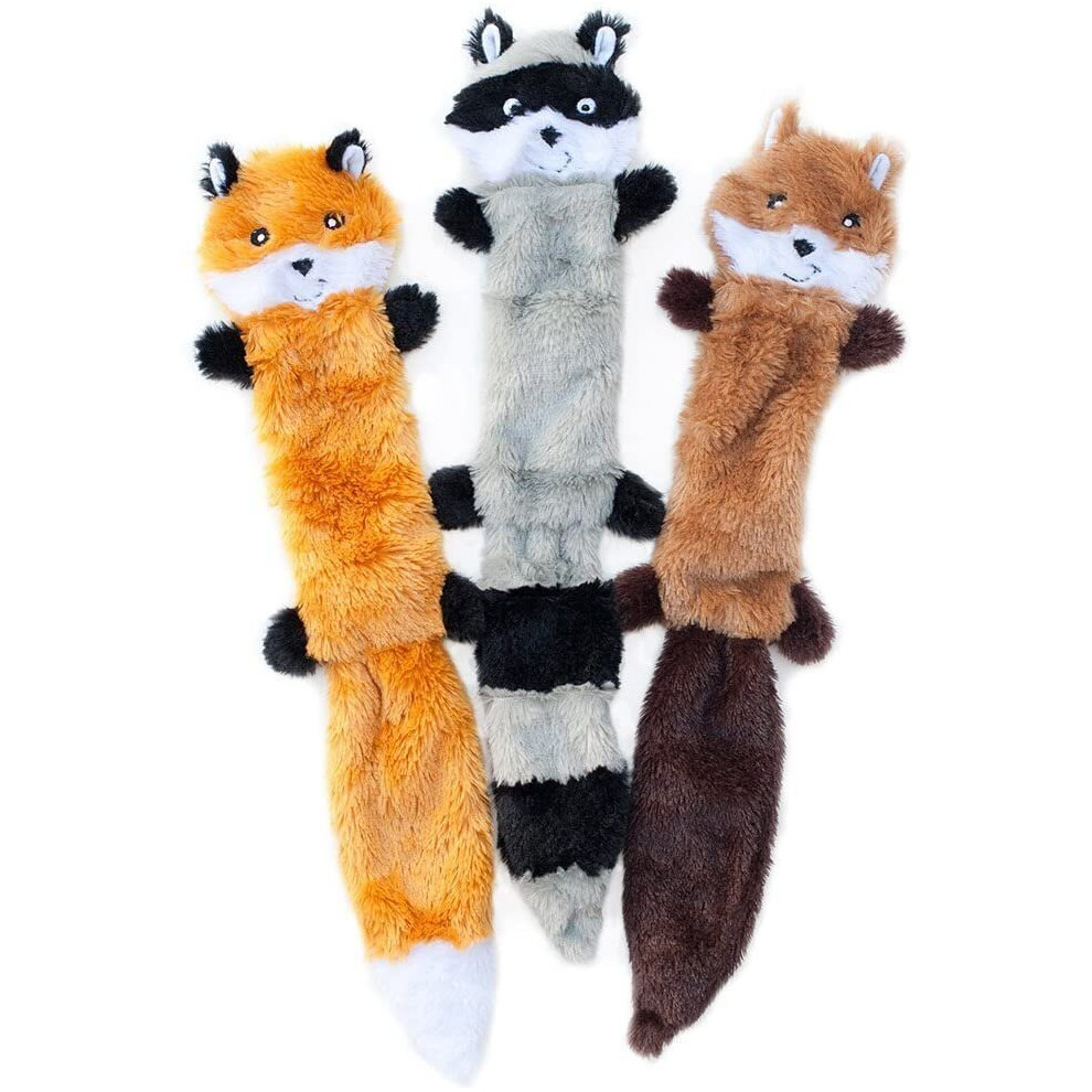 (Large (3 Count), 3 Skinny Peltz) ZippyPaws - Skinny Peltz No Stuffing Squeaky Plush Dog Toy, Fox, Raccoon, and Squirrel