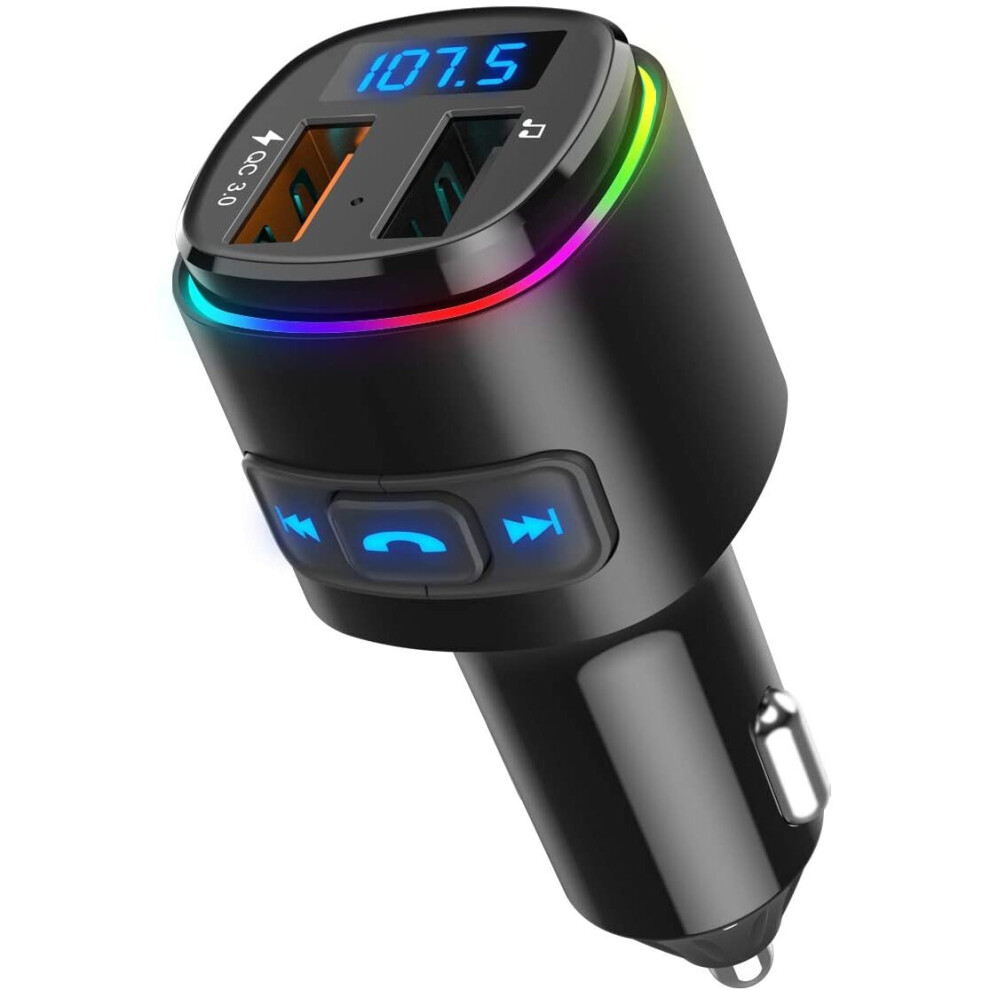 (2021 Upgraded) Criacr V5.0 Bluetooth Fm Transmitter For Car, Qc3.0 Charge & 7 Rgb Color Led Backlit Wireless Fm Radio C 779484688522