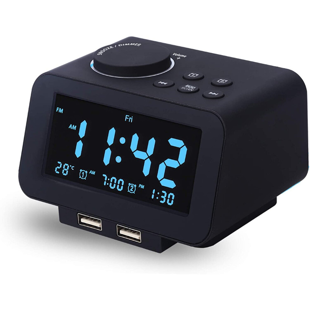 ?Upgraded? Digital Alarm Clock, FM Radio, Dual USB Charging Ports, Temperature Detect, Dual Alarms with 7 Alarm Sounds,-image-OPC-P8HHV8B-NEW