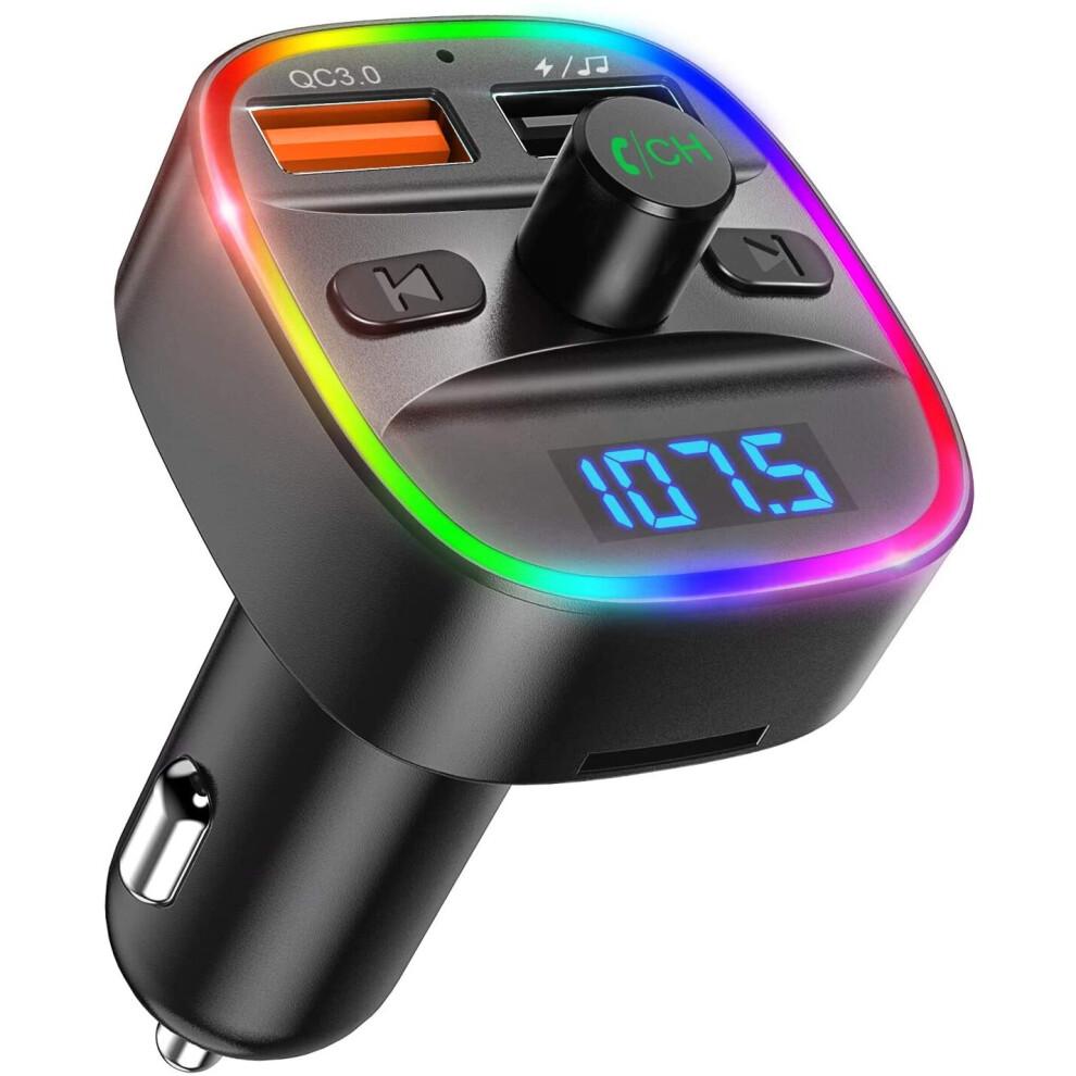 (Upgraded New Version) V5.0 Bluetooth Fm Transmitter For Car, 7 Rgb Color Led Backlit Radio Transmitter, Qc3.0 Dual Usb 779484688607