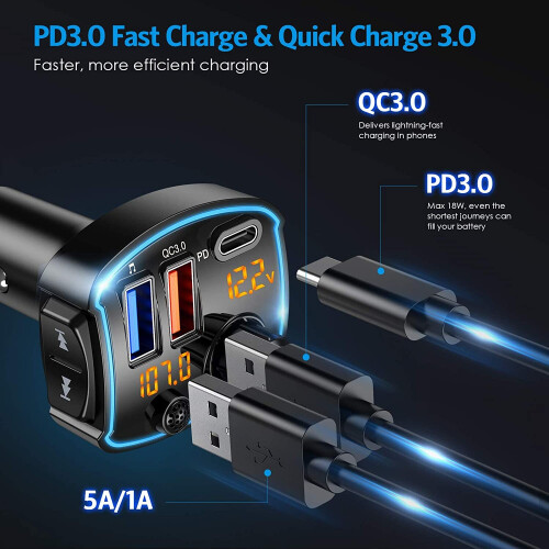 Clydek FM Transmitter, Bluetooth Radio Adapter Car Kit With QC3.0 Quick - View #2
