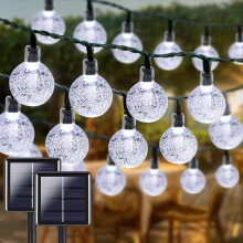 White 2-Pack 100 LED 32FT Crystal Globe Solar String Lights Outdoor, Waterproof Solar Lights Outdoor Decorative, 8 Light