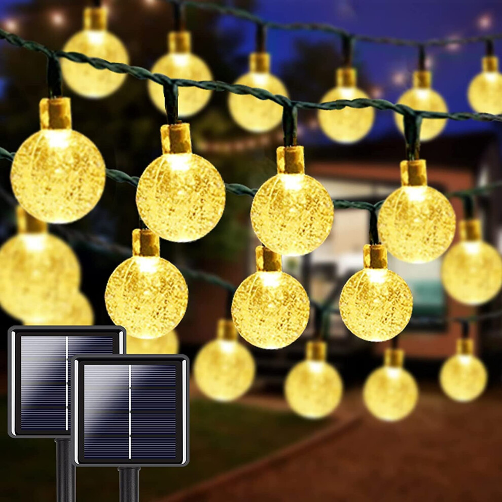 2-Pack 100 LED 32FT Crystal Globe Solar String Lights, Super Bright Solar Lights Outdoor Garden, 8 Lighting Modes Solar