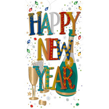 Happy New Year Bubbles Embellished Christmas Greeting Card Special Xmas Cards