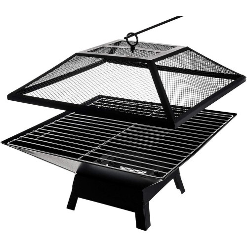 Practical Square Steel Portable Fire Pit Grill Camping Barbecue Garden 1
