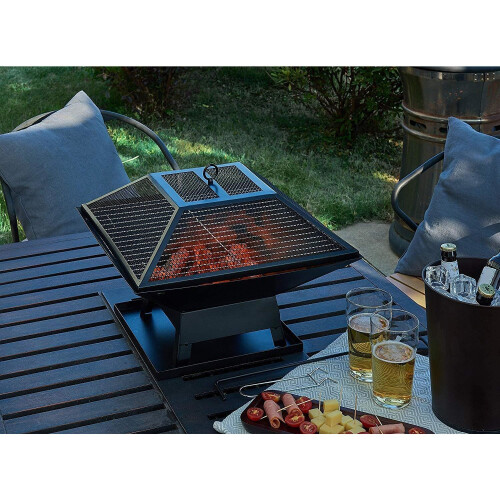 Practical Square Steel Portable Fire Pit Grill Camping Barbecue Garden