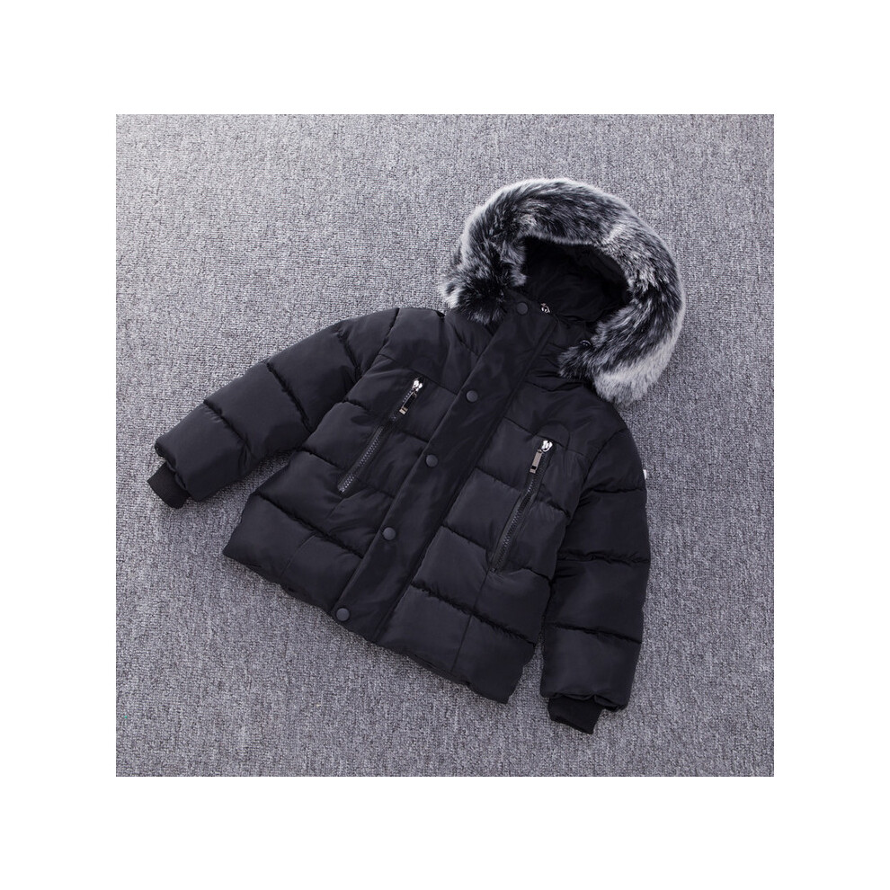 (Black, 5-6 Years) Kids Baby Winter Retro Fur Hood Trench Coat Jacket