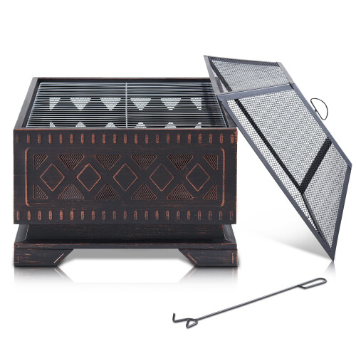 Bronze Effect Square Design Fire Pit Barbecue Grill, Best 1