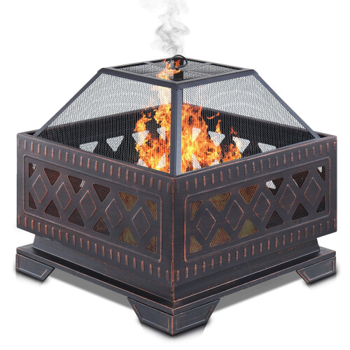 Bronze Effect Square Design Fire Pit Barbecue Grill, Best