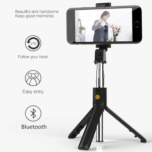 (White) Ruzsj K07 Wireless Bluetooth Selfie Stick Foldable Mini Tripod Expandable Monopod 2