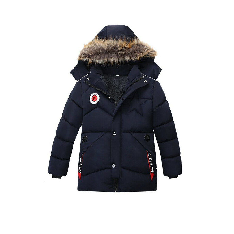 (Blue, 3-4 Years) Boys Kids Winter Padded Parka Jacket Hooded Coat