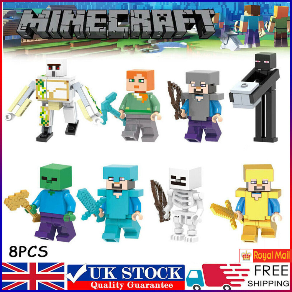 8x Minecraft Toy Figures & Weapons Characters Figures Building Blocks Toys